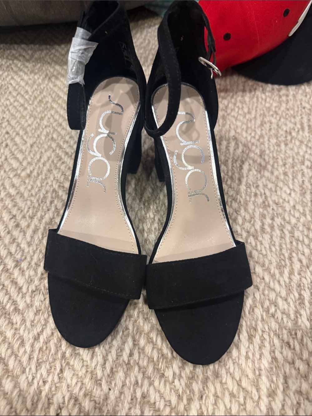 Jennifer Lopez Black Suede Ankle-Strap Block Heels